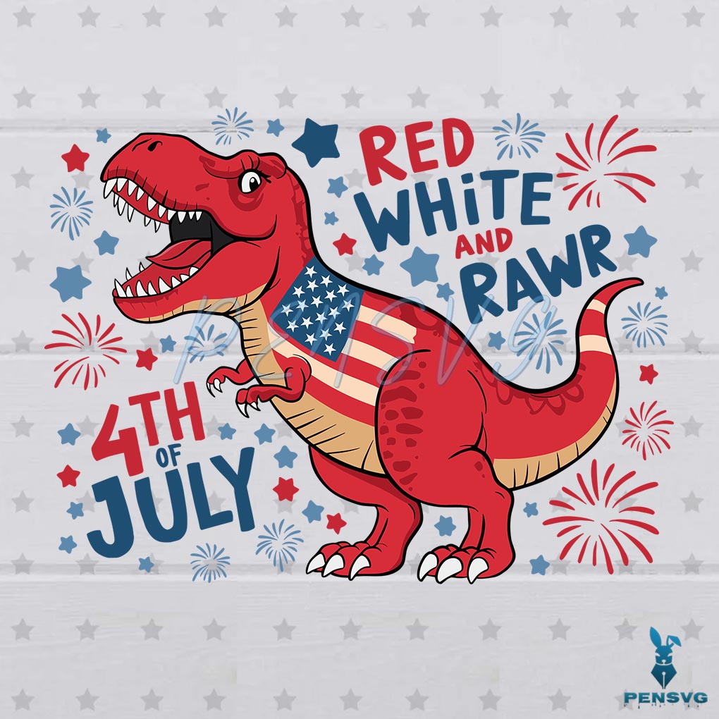 4th Of July Red White Rawr Dinosaur USA Power SVG