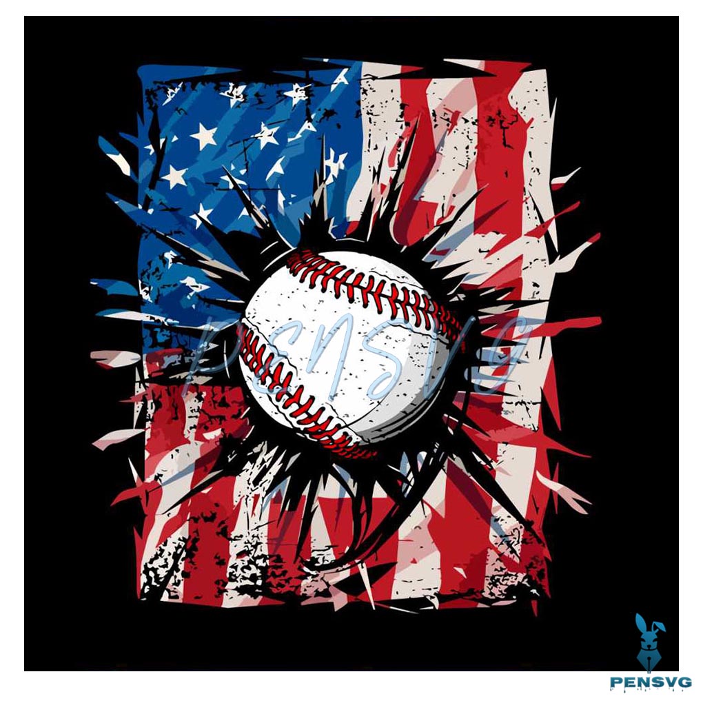 4th Of July USA Flag Baseball Lover PNG Silhouette Sublimation Files