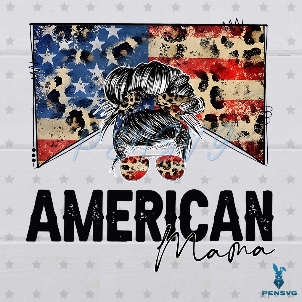 4th of July Messy Bun American Mama Leopard Usa Flag PNG