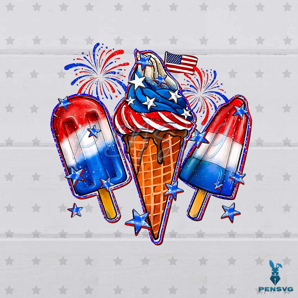 4th of July Patriotic Ice Cream American Flag PNG Silhouette File