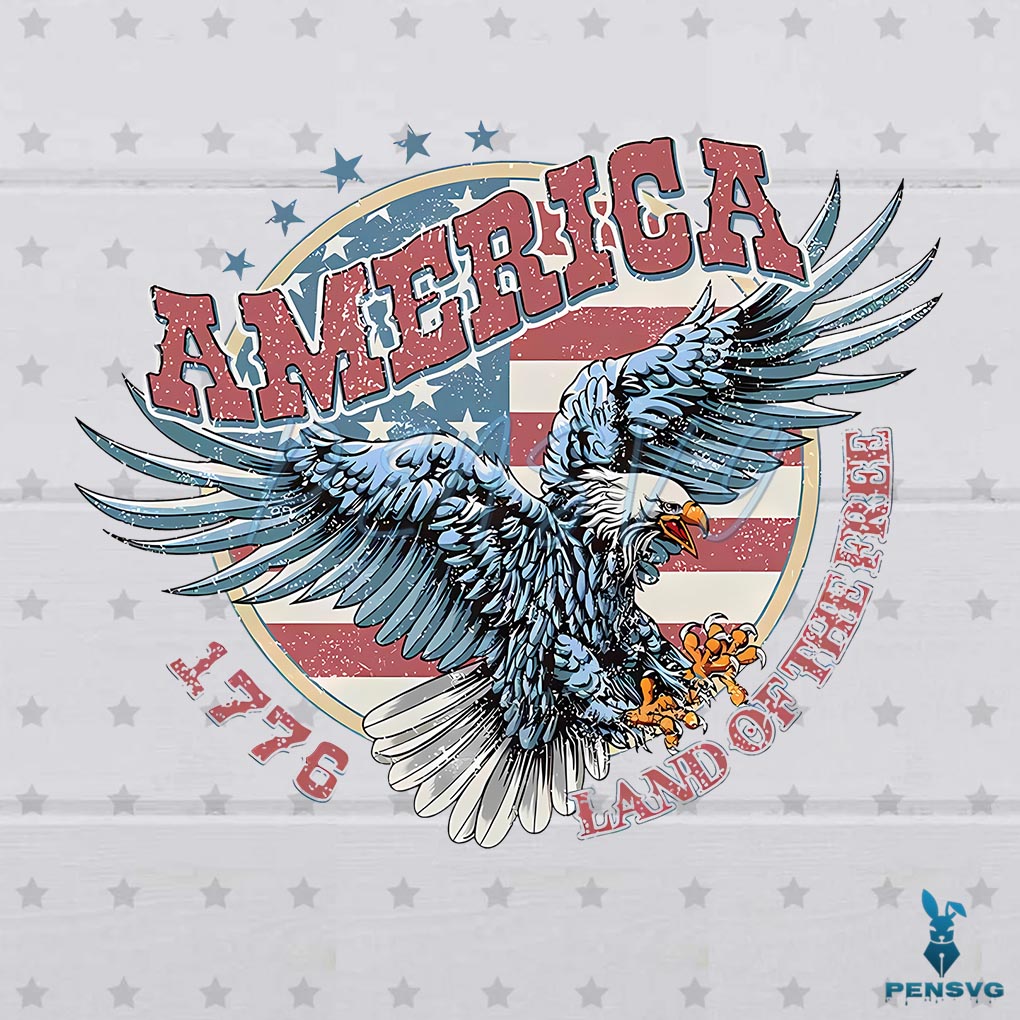 America Land Of The Free 4th Of July American Flag Eagle PNG