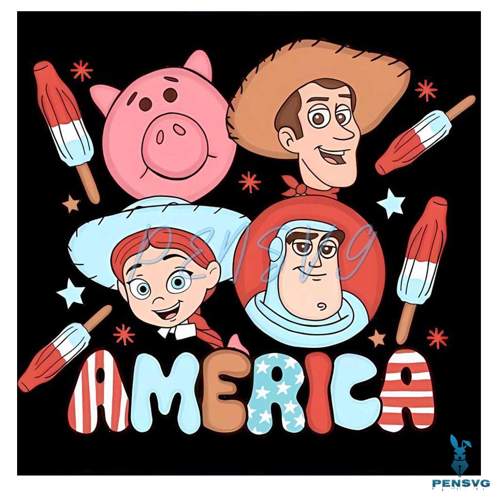 America Toy Story 4th Of July Woody And Friends PNG Sublimation Design
