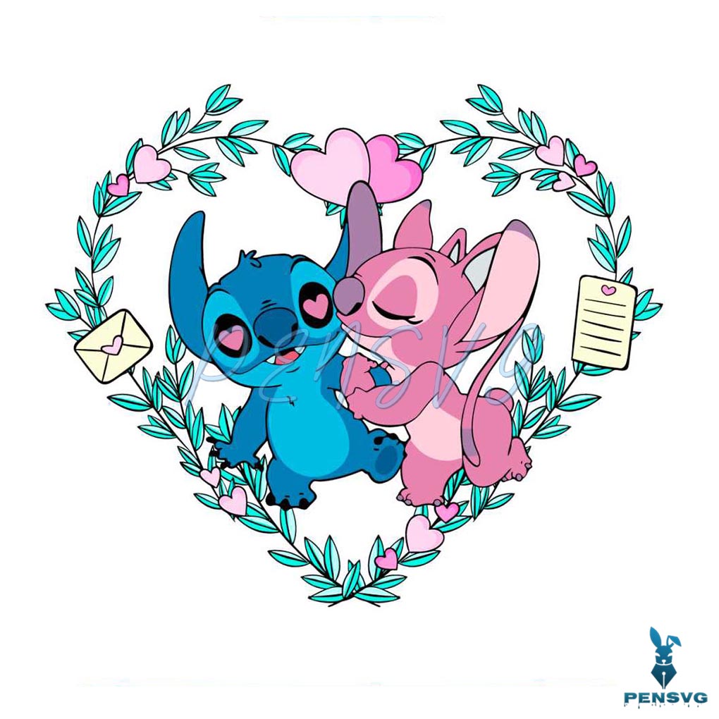 Angel Kiss Stitch Wreath Valentine SVG