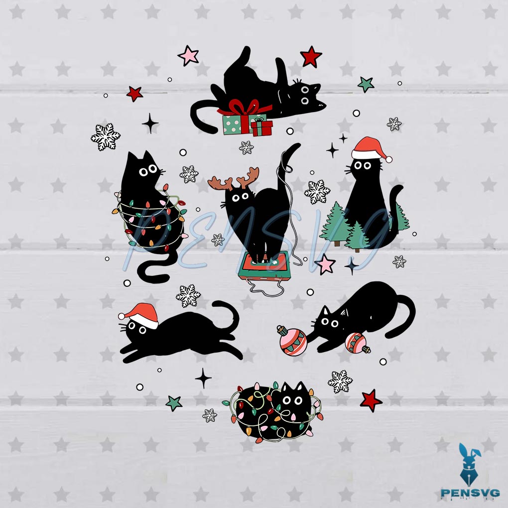Black Cat Light Santa Hat Funny Christmas SVG File For Cricut