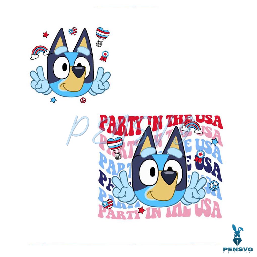 Bluey Happy 4th of July Party in the USA SVG Graphic Design File