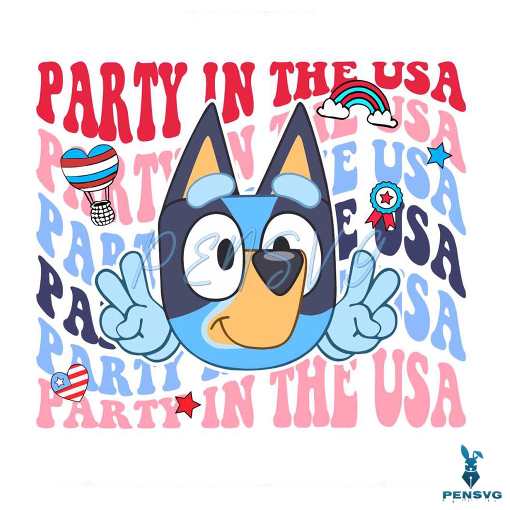 Bluey Party In The USA 4th Of July SVG