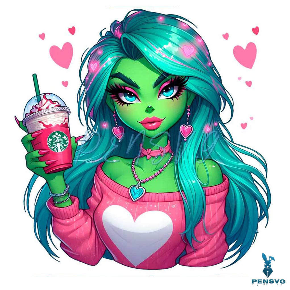 Boojee Grinch Girl Valentines Coffee PNG