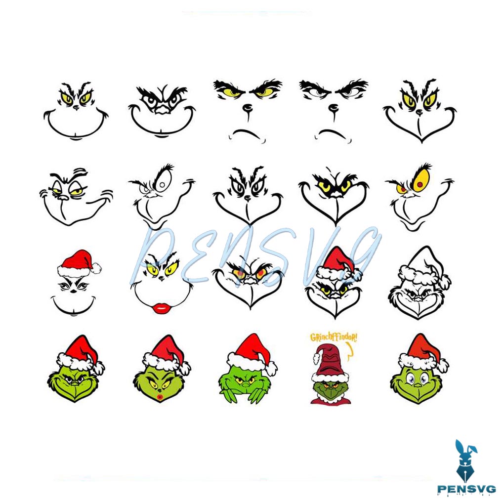 Bundle Grinch Face And Grinch Head Funny Grinchmas Svg