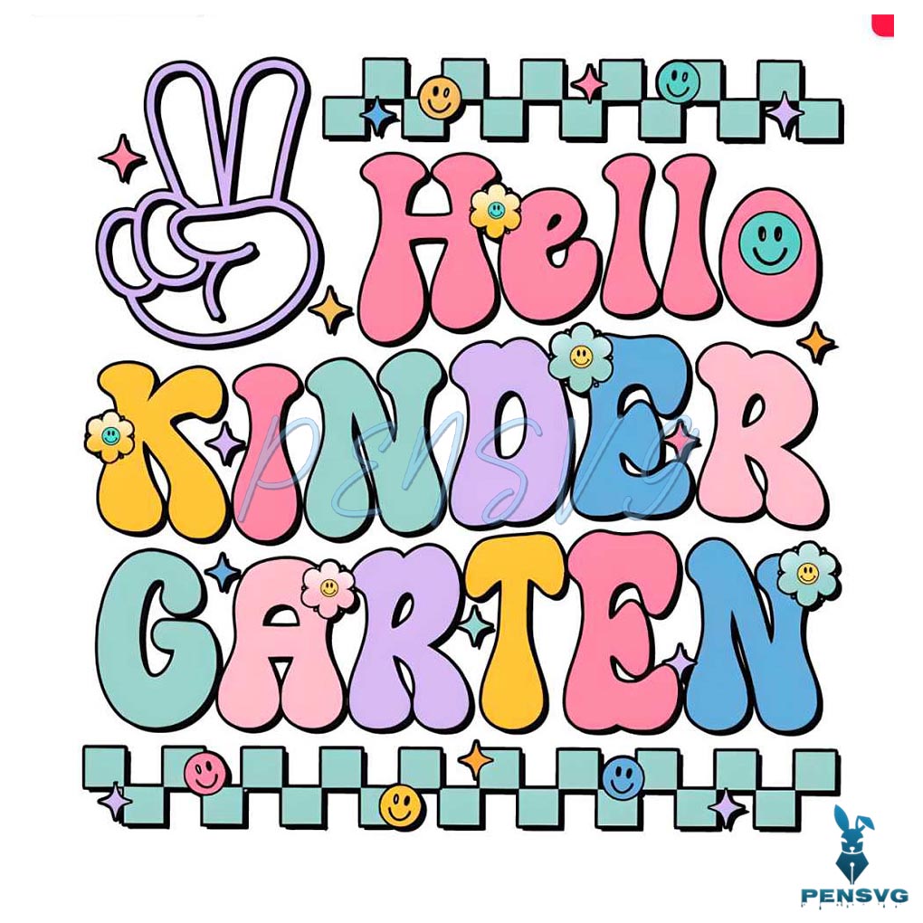 Checkered Hello Kindergarten First Day Of School PNG