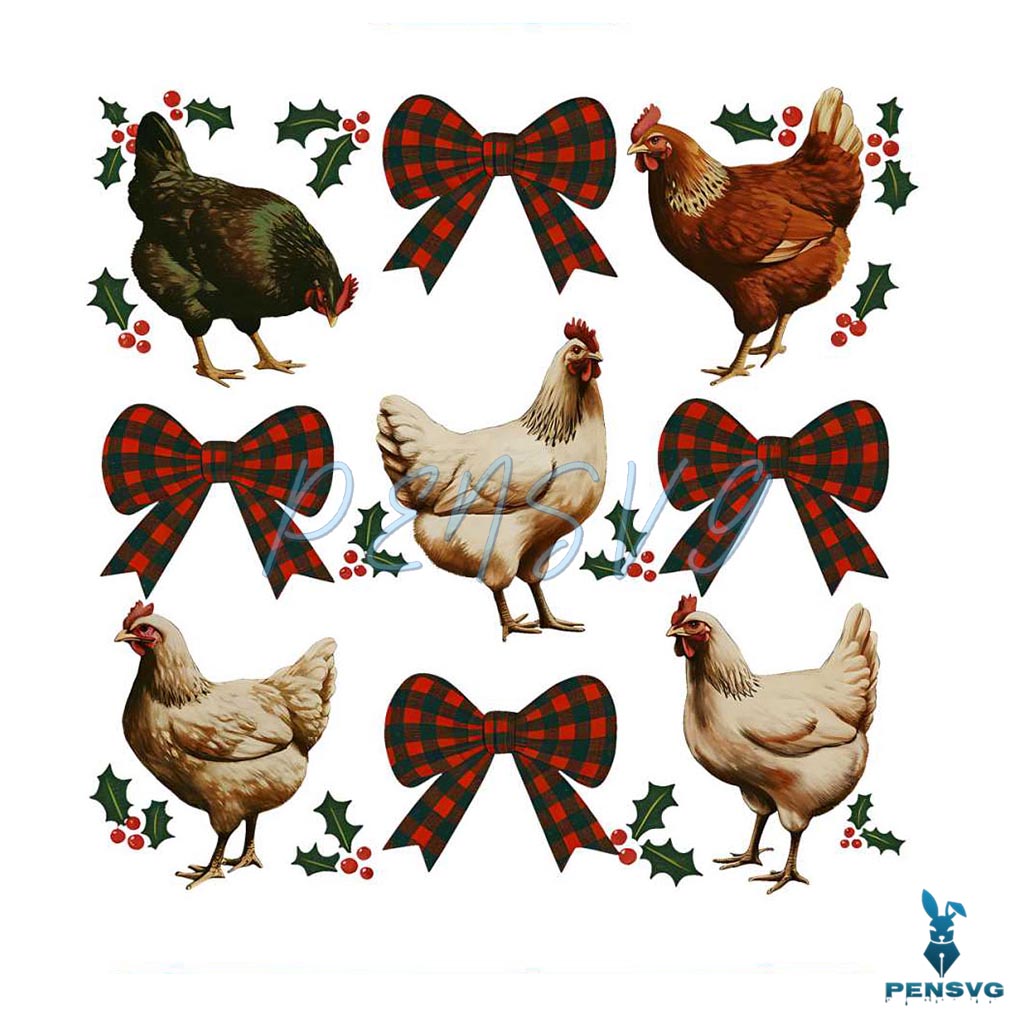 Chicken Christmas Coquette Bow Png