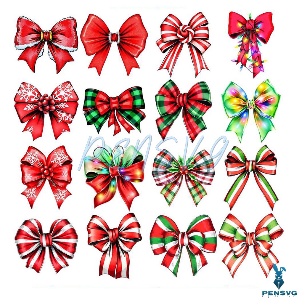 Christmas Coquette Santa Bow Png Bundle