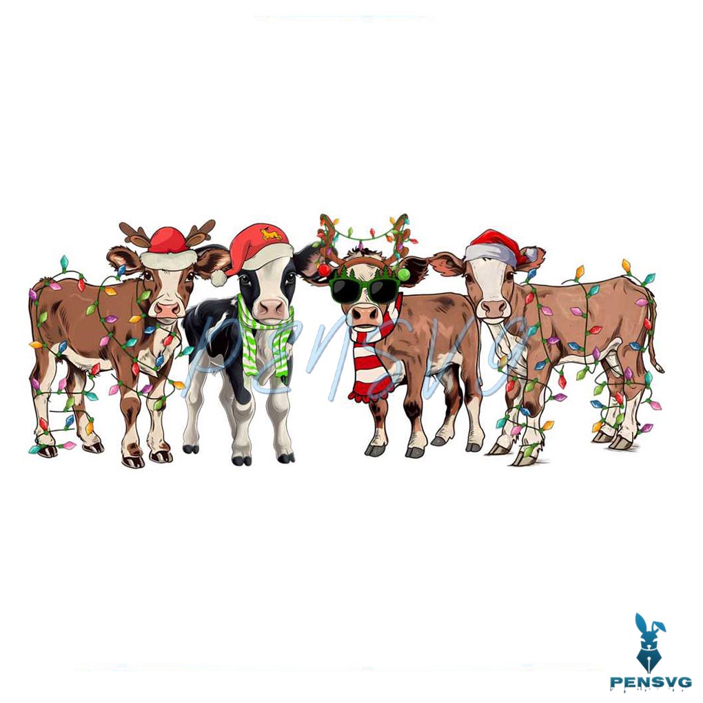 Christmas Cow Santa Hat Funny Farm Animal PNG Download