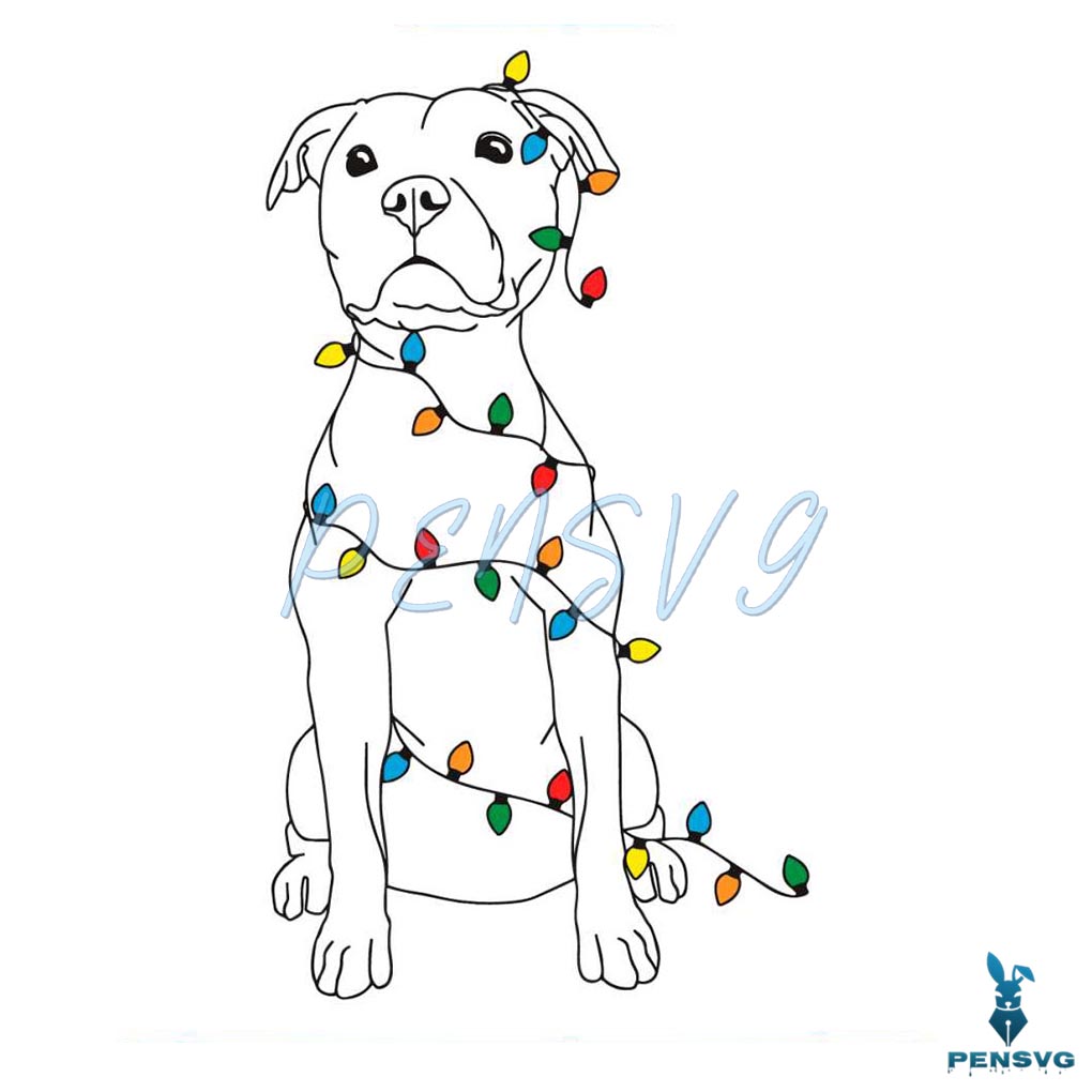 Christmas Dog Pitbull Christmas Lights SVG File For Cricut