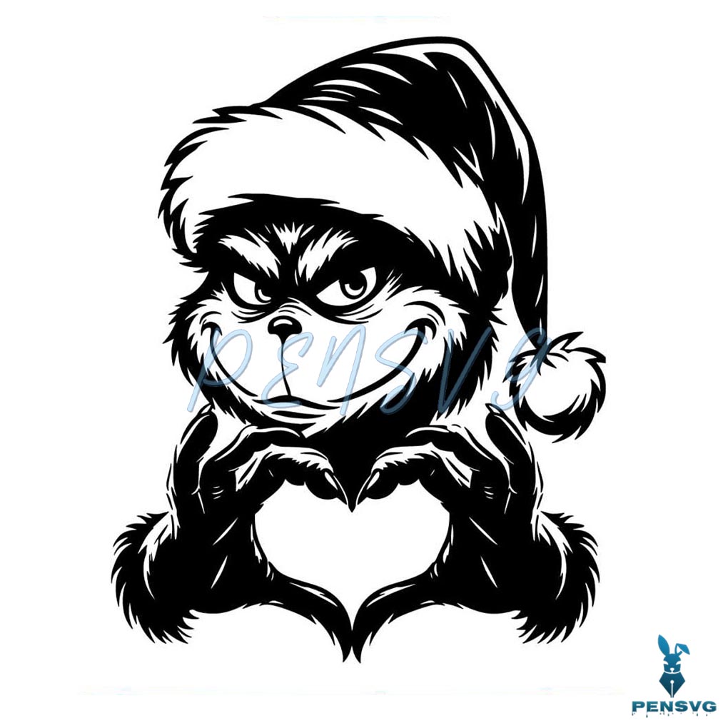 Christmas Grinch Face Heart Hand Sign Svg Silhouette