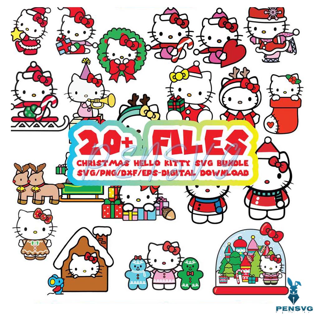 Christmas Hello Kitty SVG Kitty Santa Claus SVG Bundle