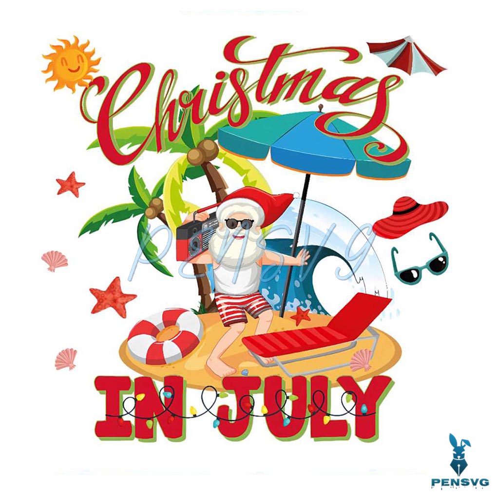Christmas In July Summer Santa Png