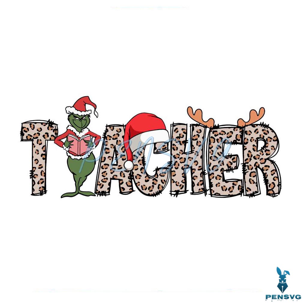 Christmas Leopard Teacher Grinch SVG