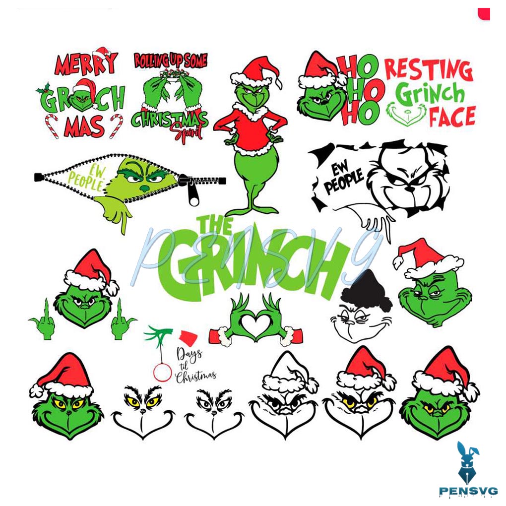 Christmas The Grinch Funny Grinchmas Face And Head Svg Bundle