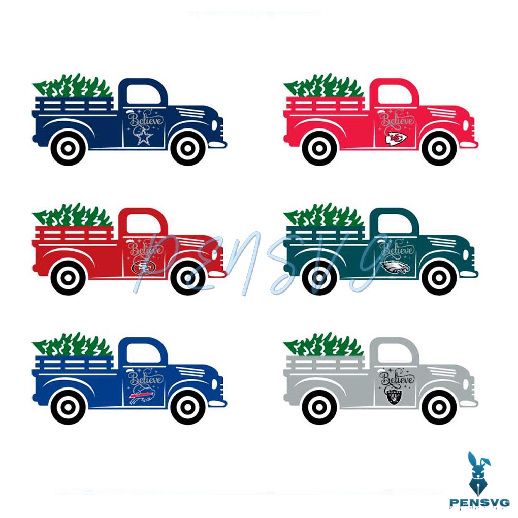 Christmas Tree Truck Believe NFL Team SVG Bundle