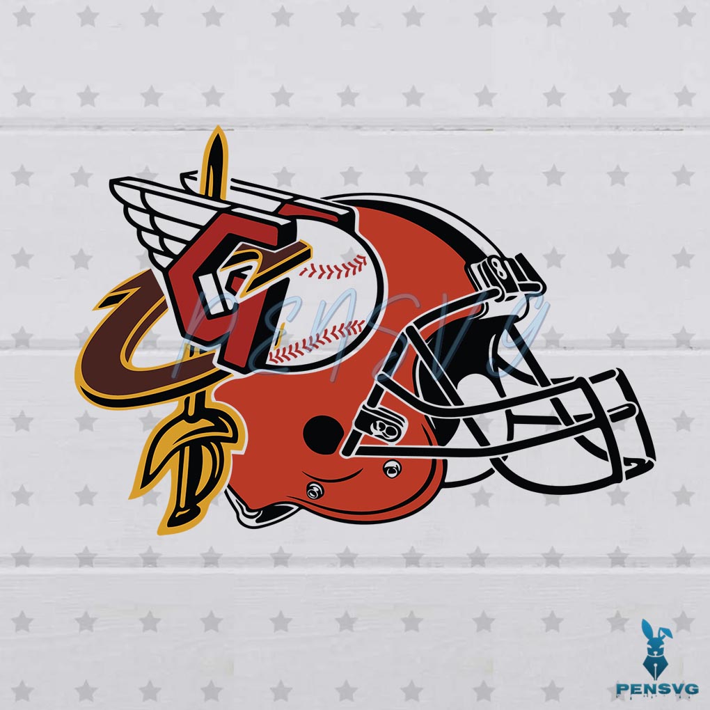 Cleveland Teams 3 Logo Mashup Football Helmet Svg