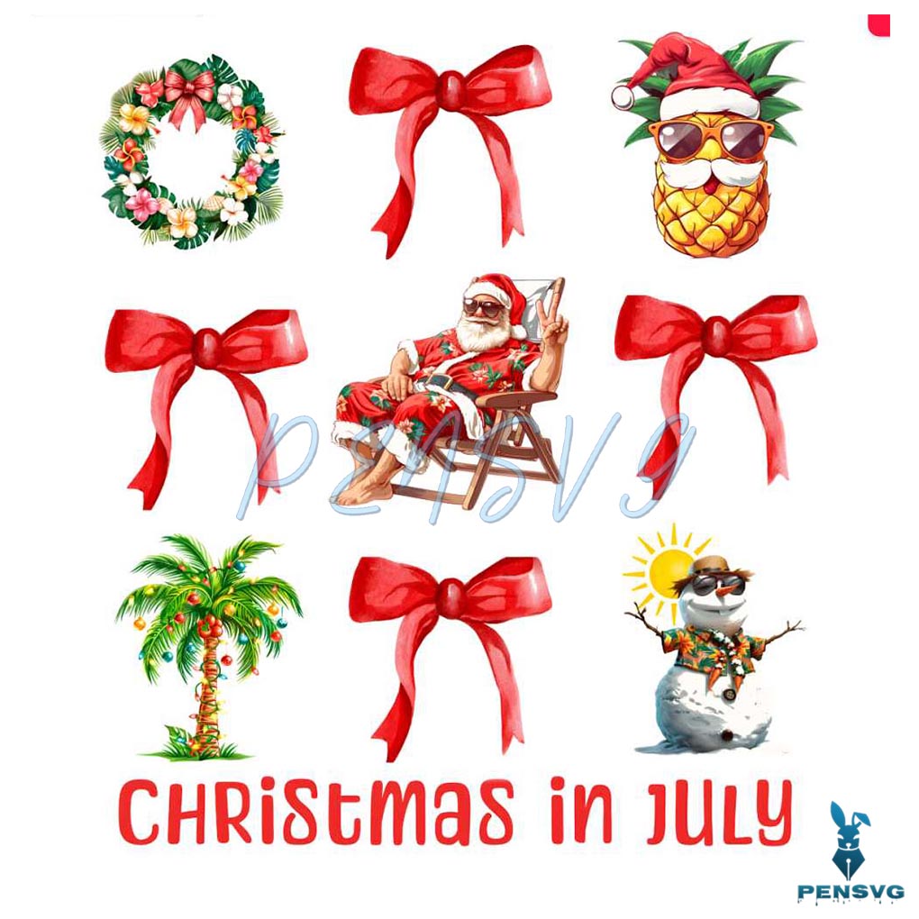 Coquette Christmas In July Santa Summer Vibes PNG