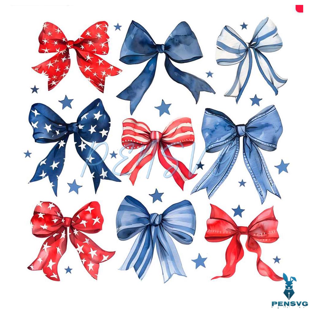 Coquette Patriotic Ribbon Bow 4th Of July PNG