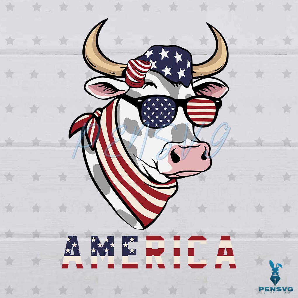 Cow Of America Highland 4th July American Flag SVG