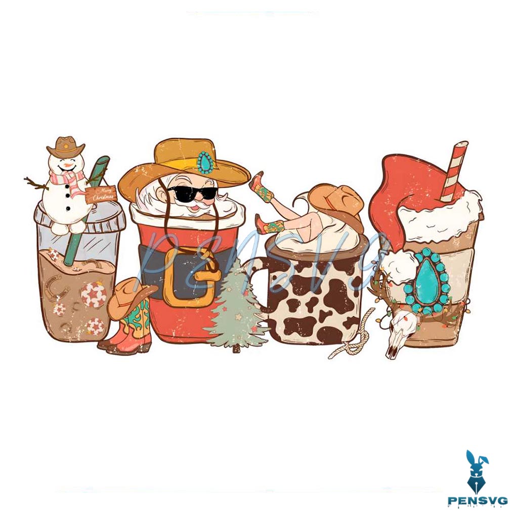 Cowboy Christmas Coffee Cups PNG