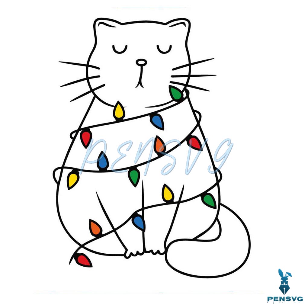 Cute Cat Christmas Lights SVG