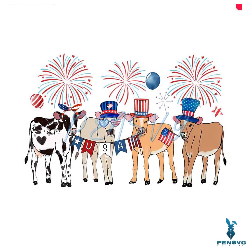 Free Cow 4th of July PNG Design for Patriotic Sublimation and DIY Shirts