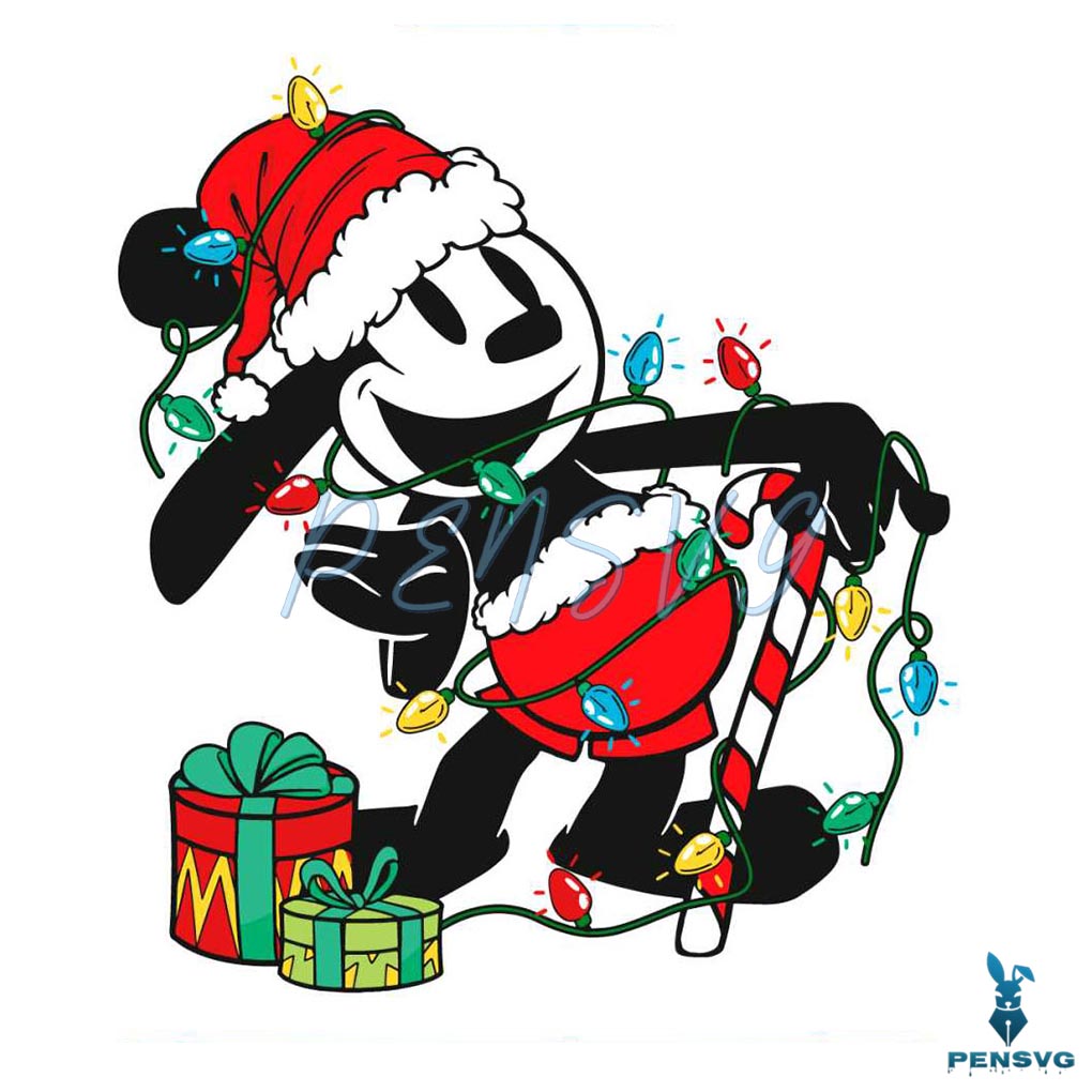 Cute Disney Mickey Santa Christmas Lights SVG