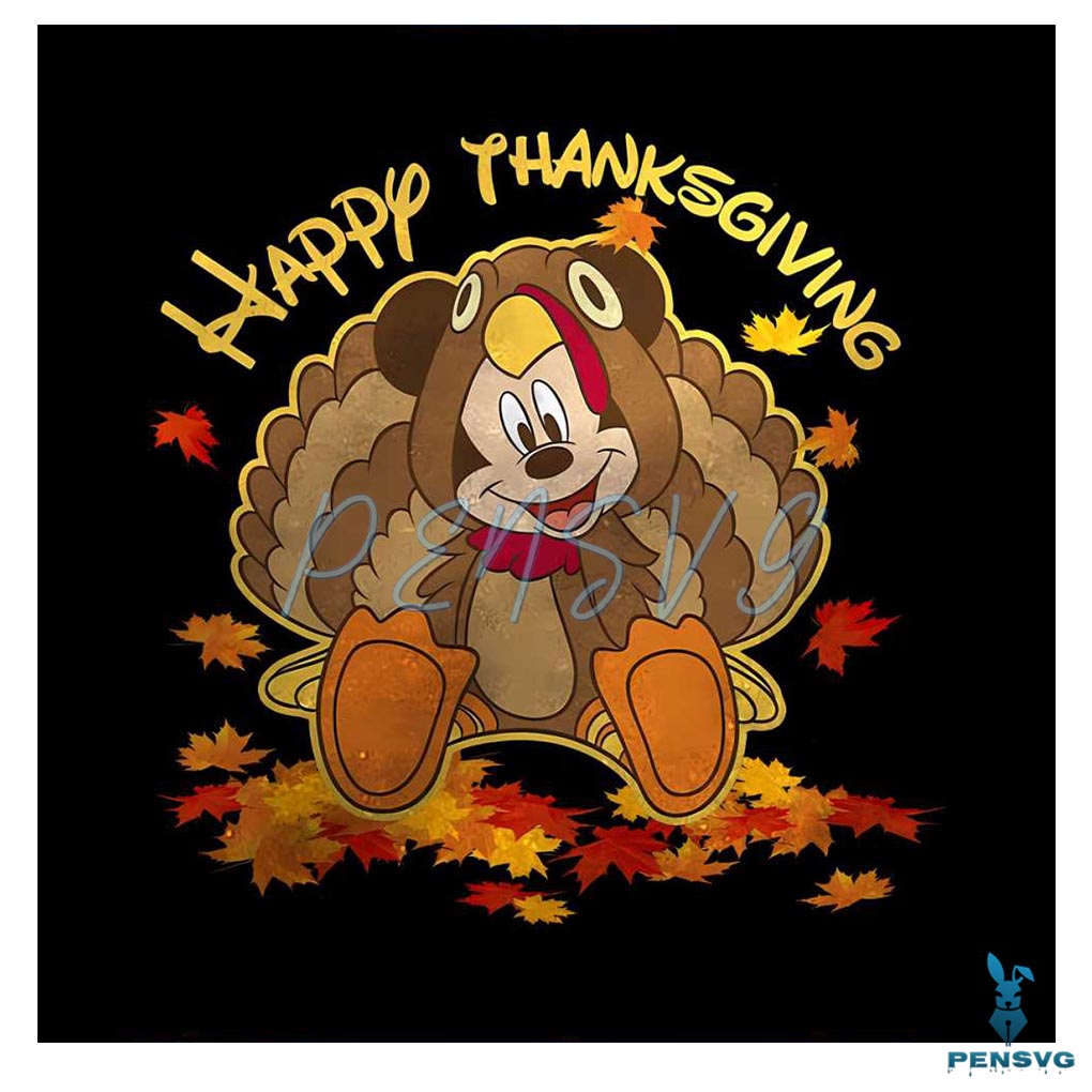 Cute Mickey Happy Thanksgiving Turkey Vibes PNG File