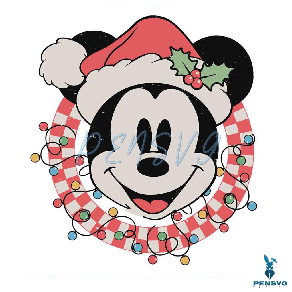 Cute Mickey Mouse Christmas Lights SVG Graphic Design File