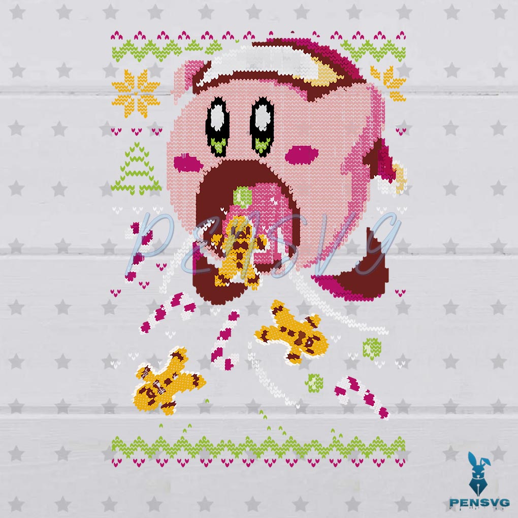Cute Pink Kirby And Cookie Christmas Sweater PNG