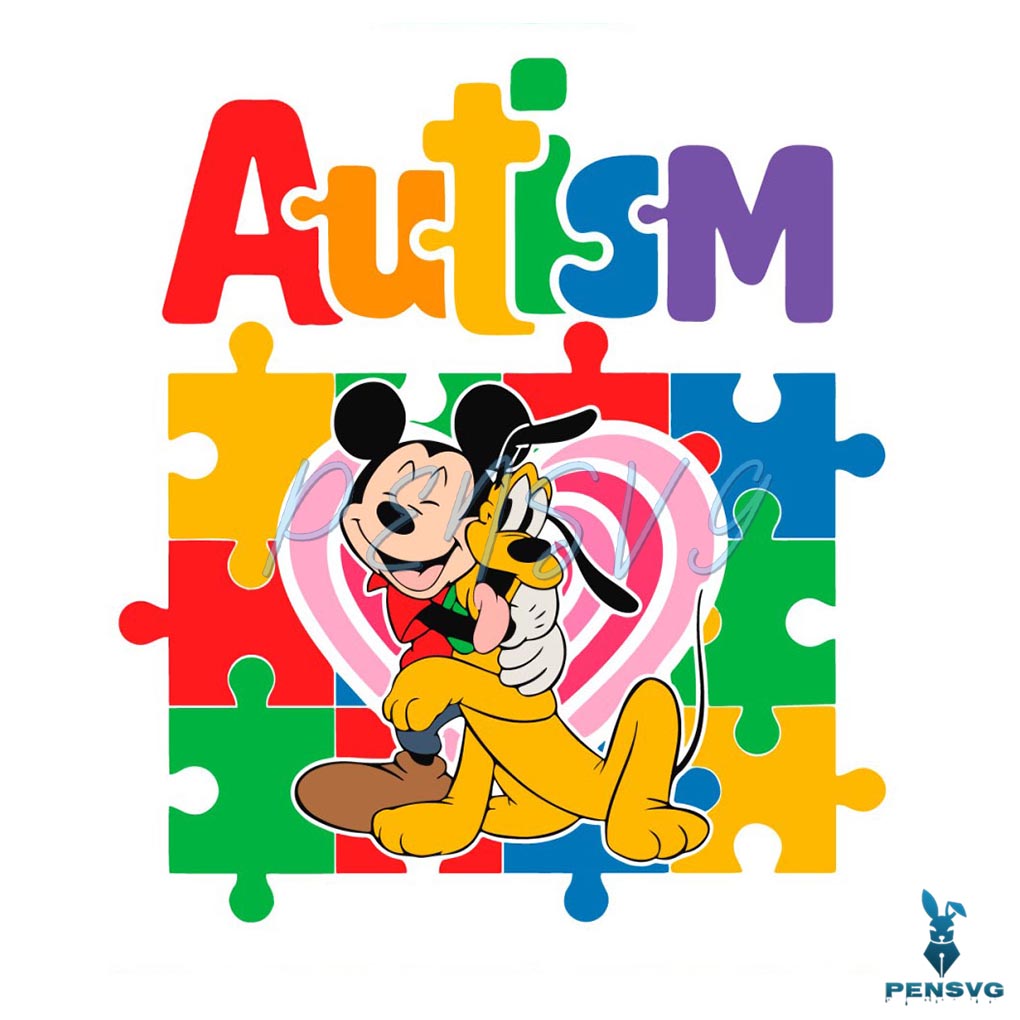 Cute Pluto Mickey Mouse Autism Heart SVG