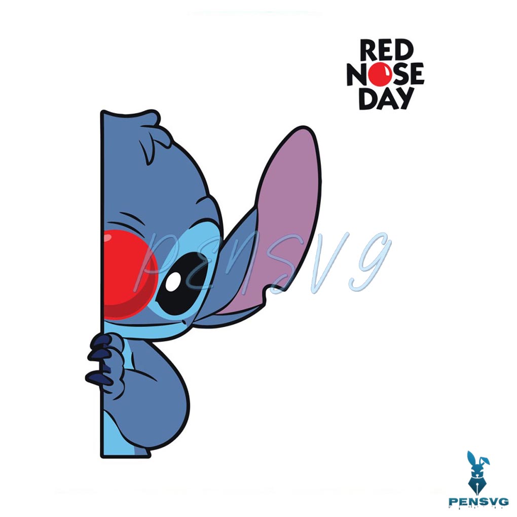 Cute Red Nose Day Peeking Stitch SVG