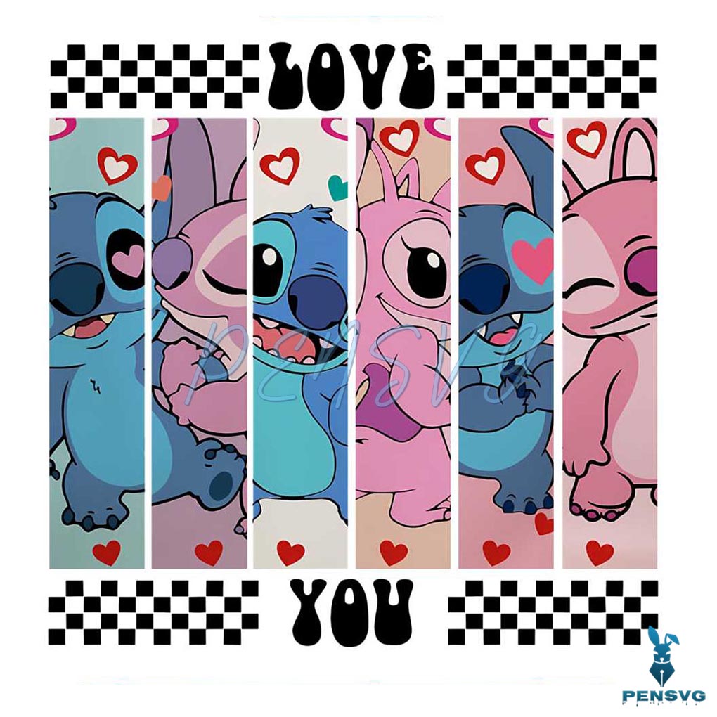 Cute Stitch And Angel Love You PNG