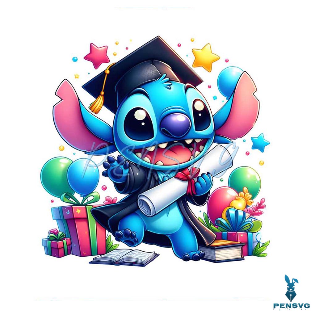 Cute Stitch Graduation Cartoon PNG