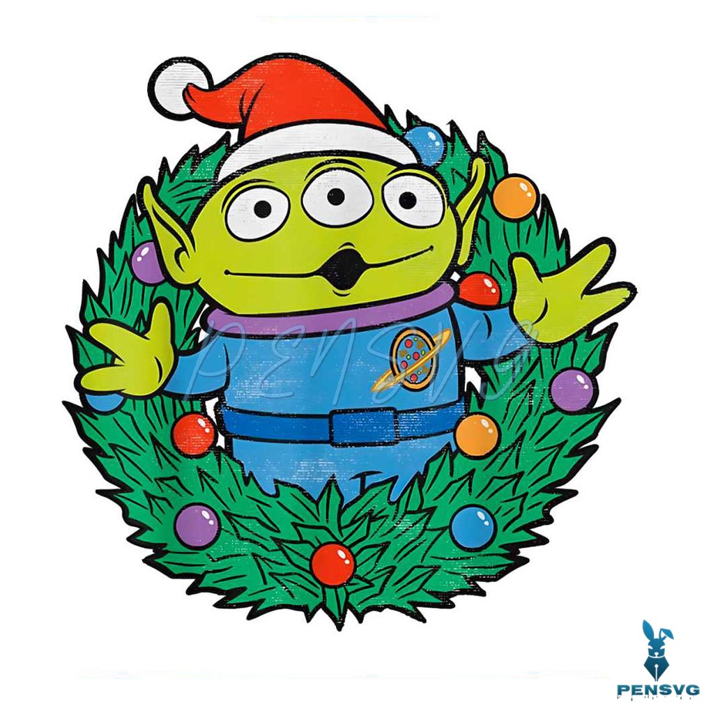Cute Toy Story Alien Christmas Wreath PNG Download File