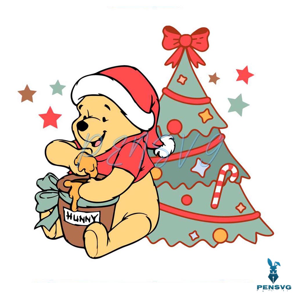 Cute Winni The Pooh Bear Christmas SVG Cutting Digital File