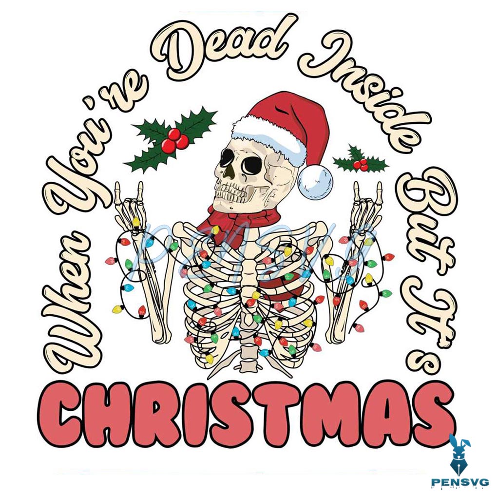 Dead Inside Christmas Lights Skeleton SVG