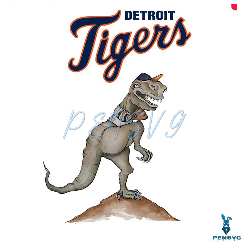 Detroit Tigers Dinosaur Playing Baseball PNG