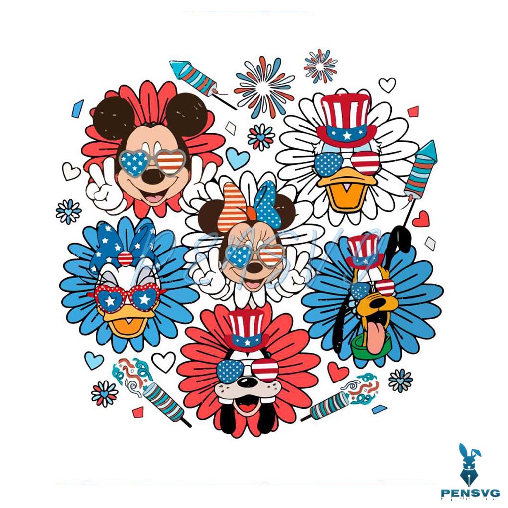 Disney 4th Of July Sunflower Mickey And Friends SVG Cutting Digital File