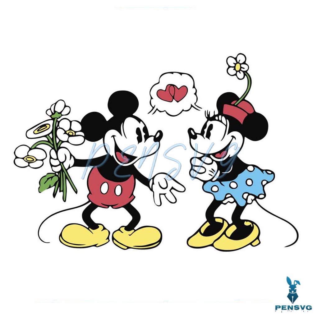 Disney Couple Floral Mickey and Minnie Mouse SVG