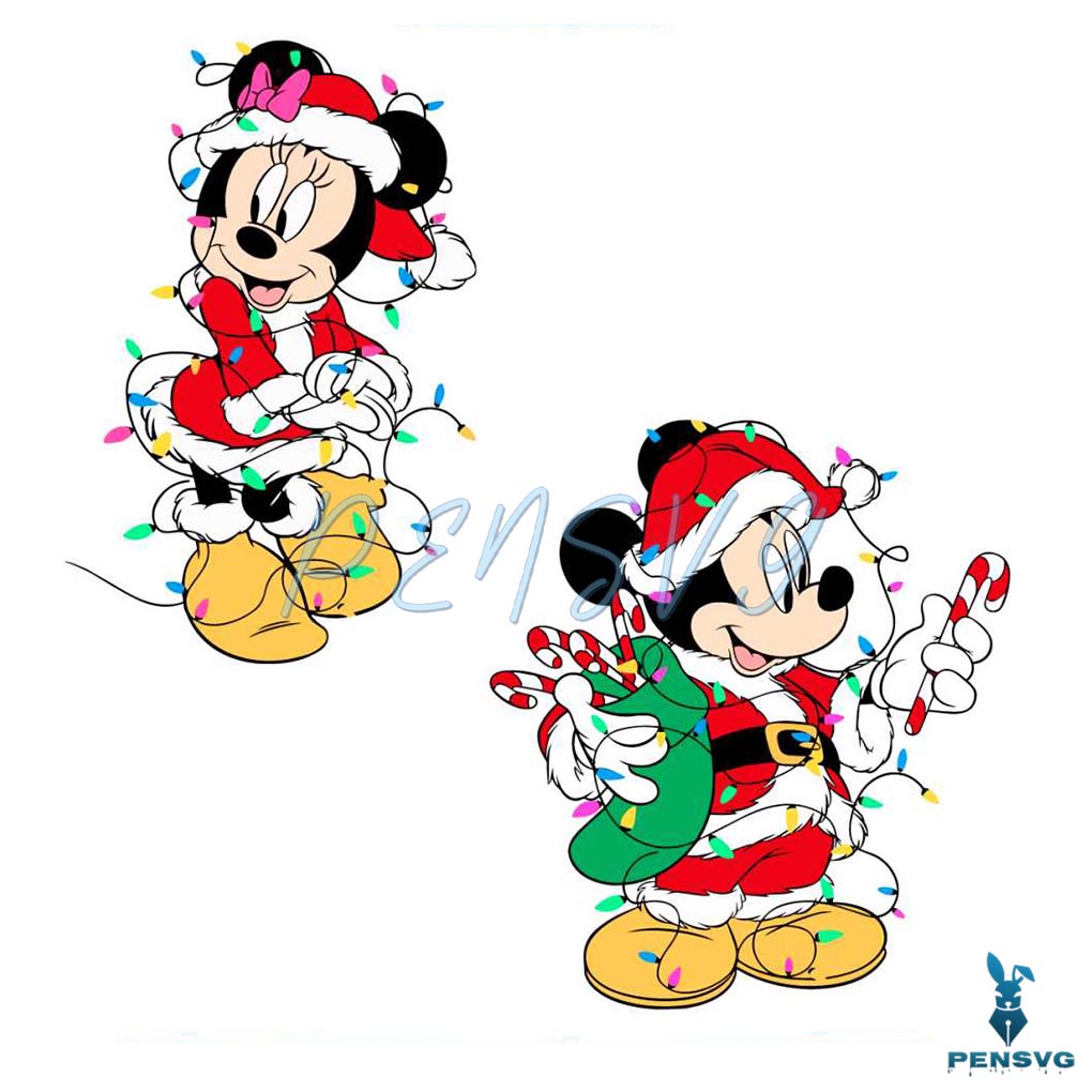 Disney Couples Mickey Minnie Mouse Christmas Lights SVG