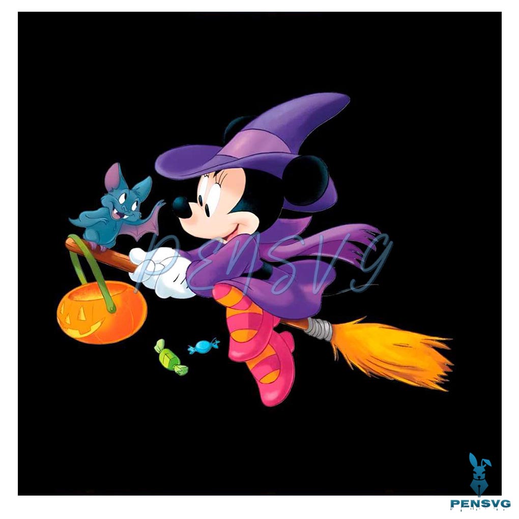 Disney Halloween Witch Minnie And Bat PNG Download