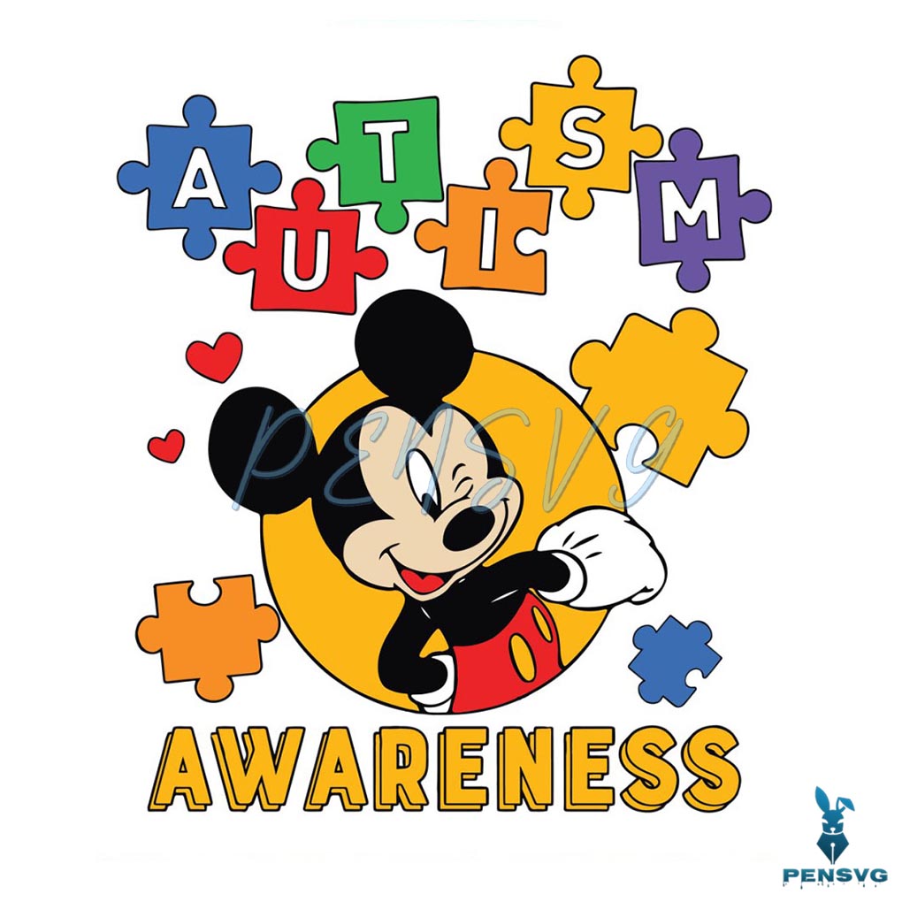 Disney Mickey Autism Awareness Puzzle Piece SVG