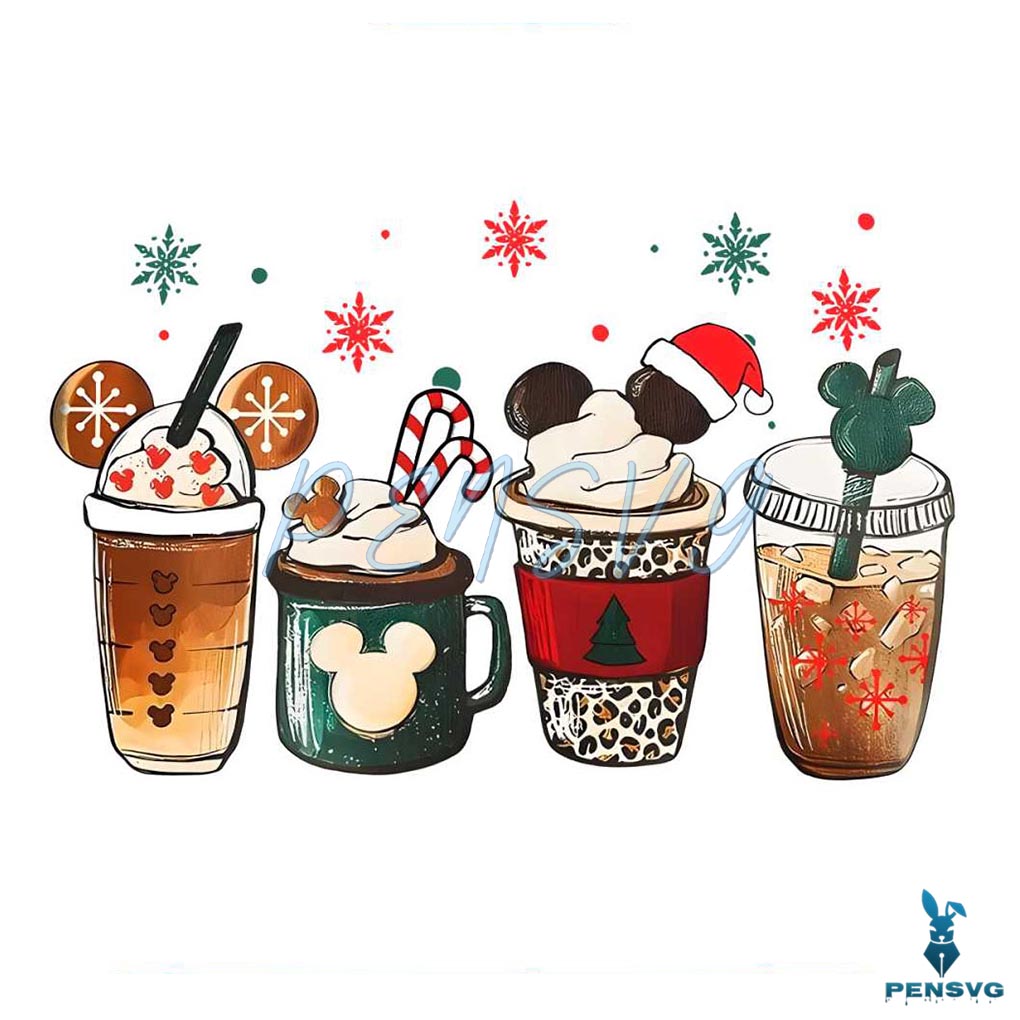 Disney Mickey Minnie Christmas Coffee PNG Sublimation