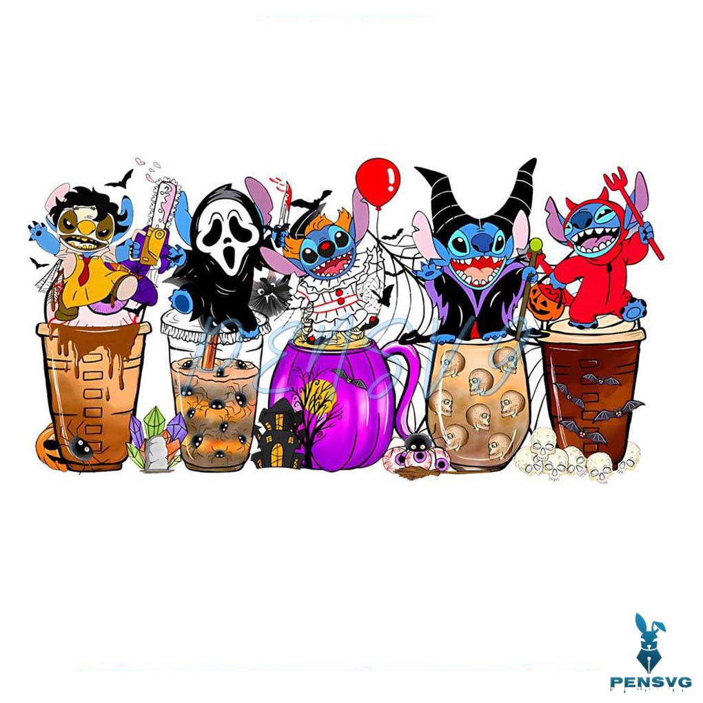 Fall Coffee Halloween Funny Stitch PNG Sublimation Download