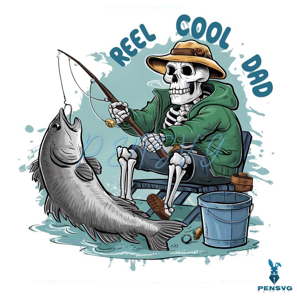 Fishman Reel Cool Dad Skeleton PNG